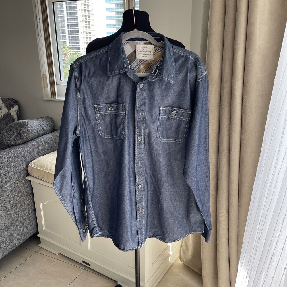 Weatherproof Vintage Men's Cotton Shirt Blue denim colored cotton XL